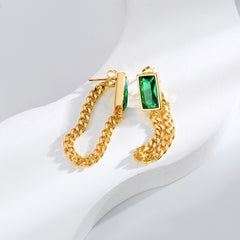 Green Crystal & 18K Gold-Plated Chain Ear Jackets