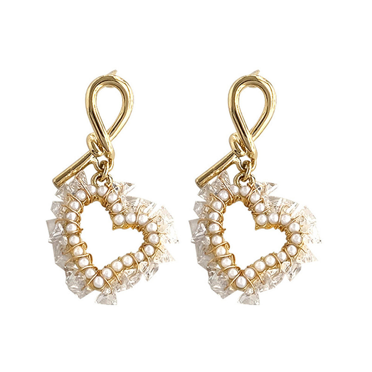 White Pearl and Acrylic 18K Gold-Plated Heart Drop Earrings, gold drop earrings for women, lifestyle look