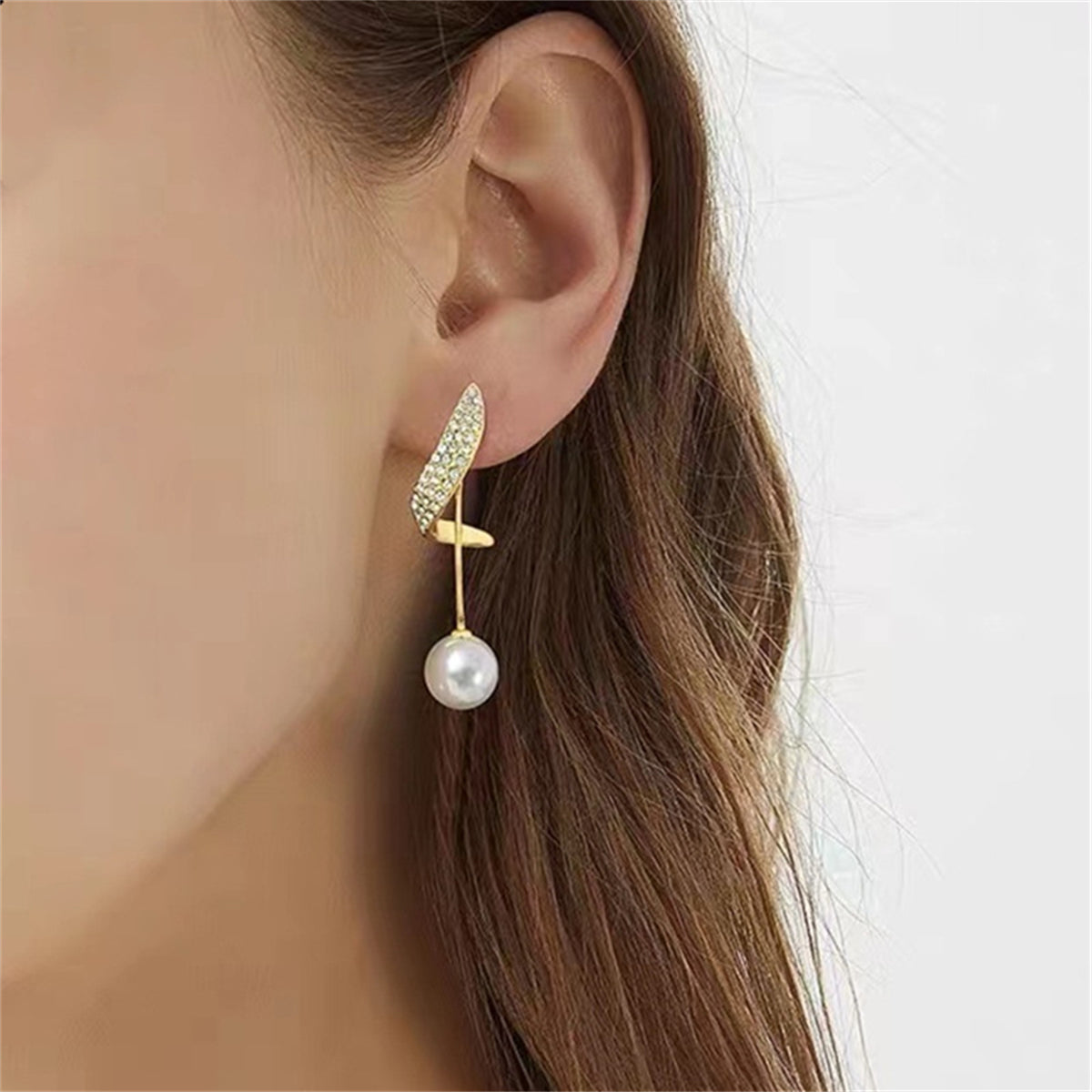 Cubic Zirconia and Pearl Ribbon Ear Jackets, drop earrings for women, dainty minimalist design, styled look