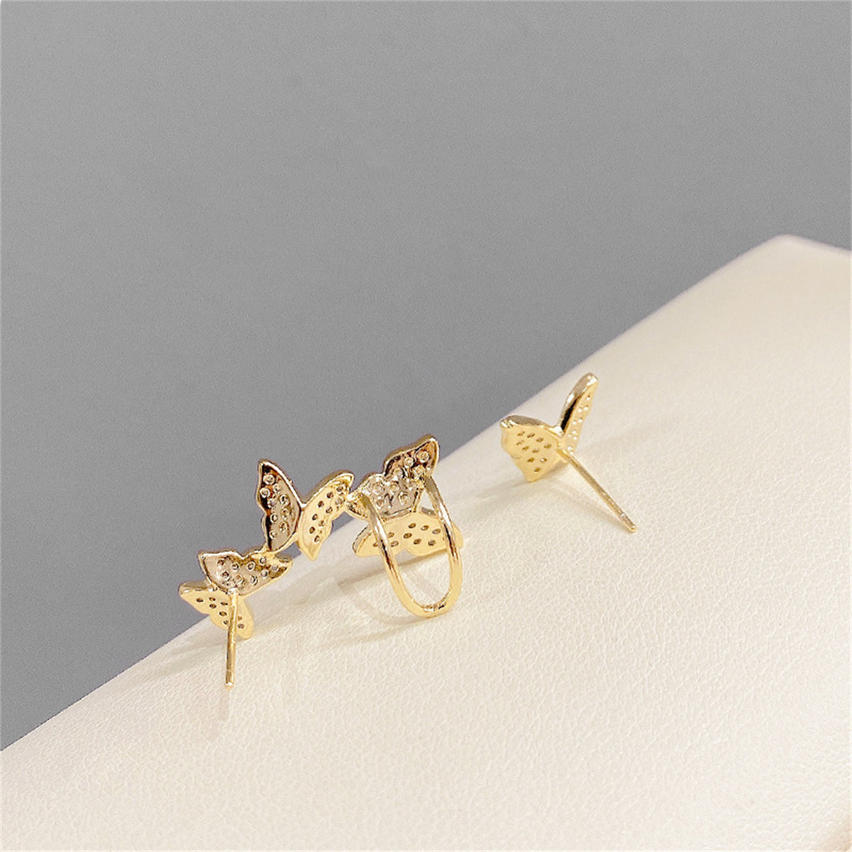 Cubic Zirconia and 18K Gold-Plated Butterfly Stud Earring and Ear Climber, gold stud earrings for women, detail close-up