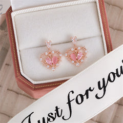 Cat's Eye & Crystal Cubic Zirconia Heart Drop Earrings