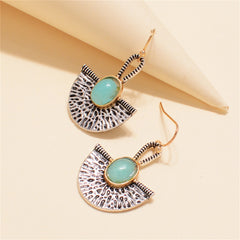 Lake Blue Resin & Two-Tone Padlock Drop Earrings