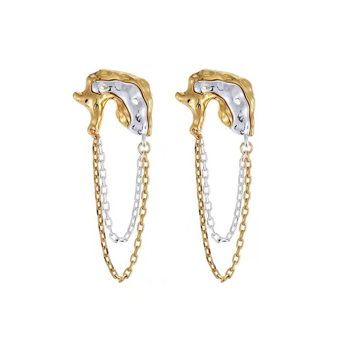 Two-Tone Abstract Hammered Chain Drop Earrings, drop earrings for women, elegant gift for her, styled look