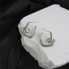 Silver-Plated Swirl-Heart Stud Earrings