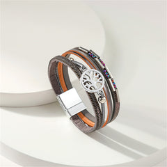 Iridescent Cubic Zirconia & Gray Tree Of Life Stacked Bracelet