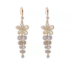 Cat's Eye & Cubic Zirconia Flower Cascading Drop Earrings