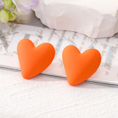 Orange Acrylic & Silver-Plated Heart Stud Earrings