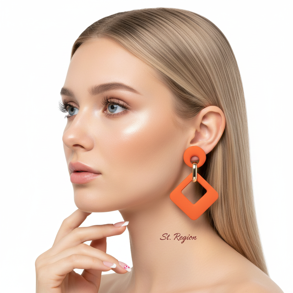 Orange Enamel & 18K Gold-Plated Open Rhombus Drop Earrings - Street Region