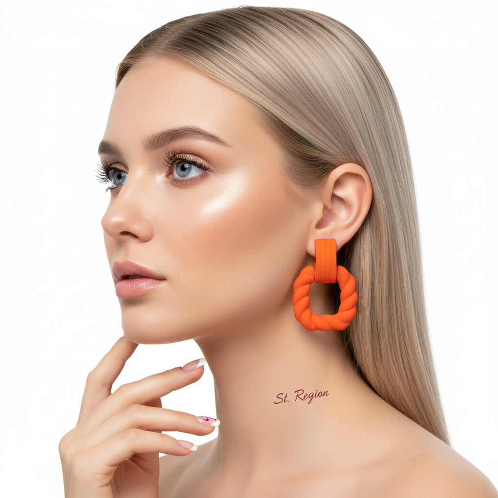 Orange Resin & Silver-Plated Twine Square Drop Earrings - Street Region
