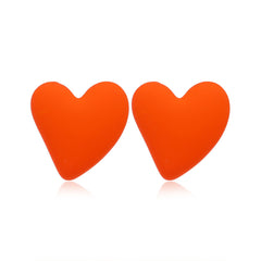 Orange Acrylic & Silver-Plated Heart Stud Earrings