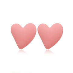 Pink Acrylic & Silver-Plated Heart Stud Earrings