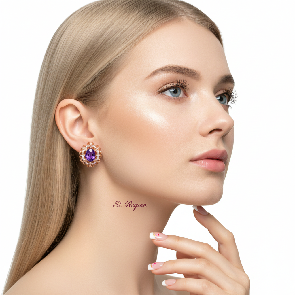Purple Crystal & Cubic Zirconia 18K Rose Gold-Plated Floral Stud Earrings - Street Region