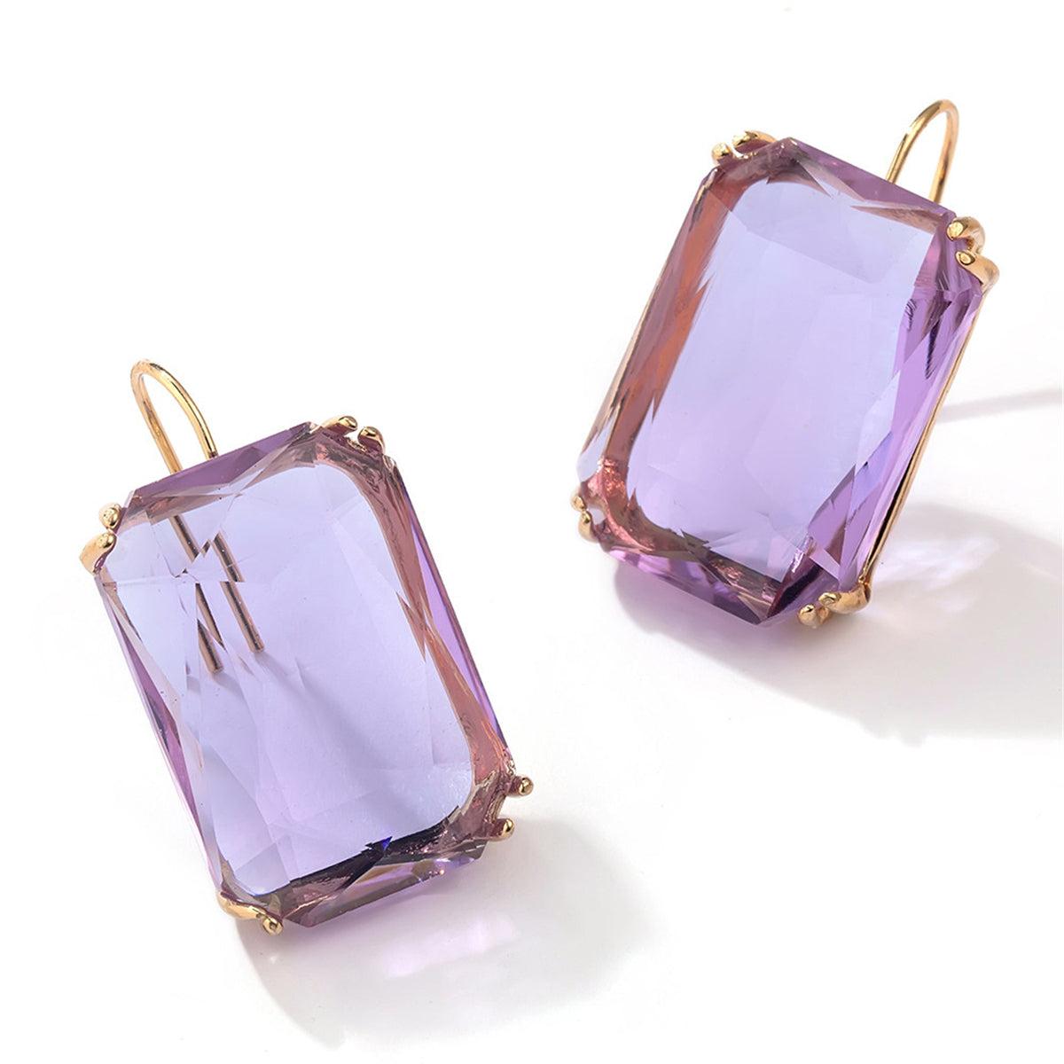 Purple Crystal and 18K Gold-Plated Radiant-Cut Drop Earrings, gold drop earrings for women, detail close-up