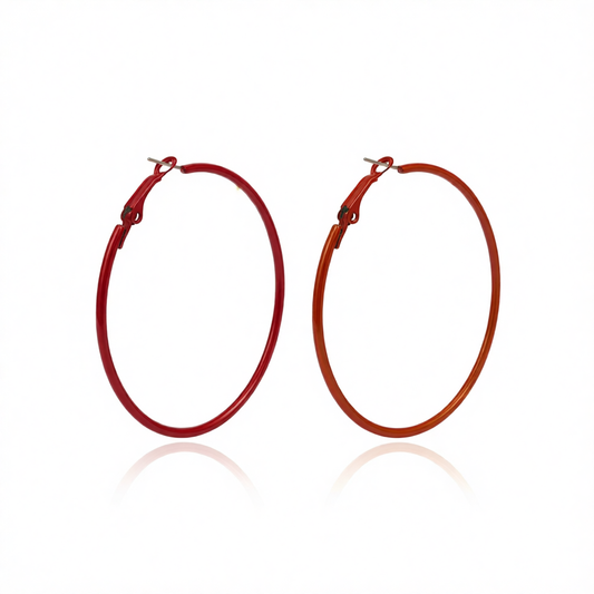 Red Enamel & Silver-Plated Hoop Earrings