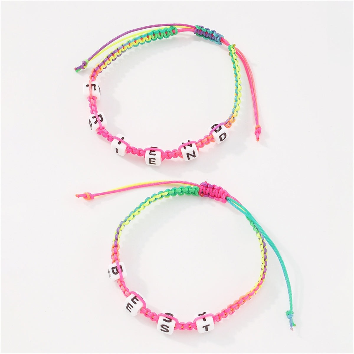 Pink and Blue Rainbow 'Best Friend' Adjustable Bracelet Set, bracelet for women, elegant gift for her, detail close-up