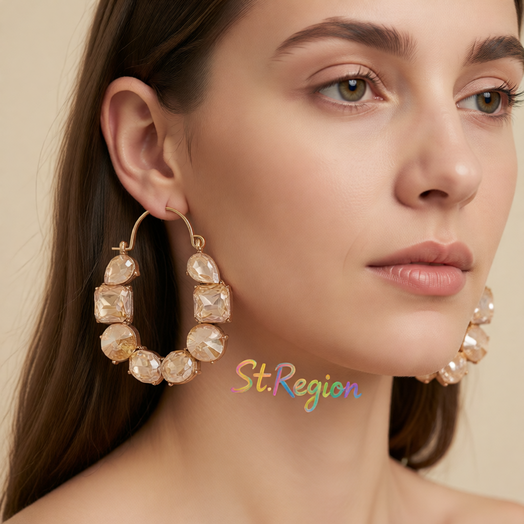 Champagne Crystal & 18K Gold-Plated Geo Cluster Drop Earrings