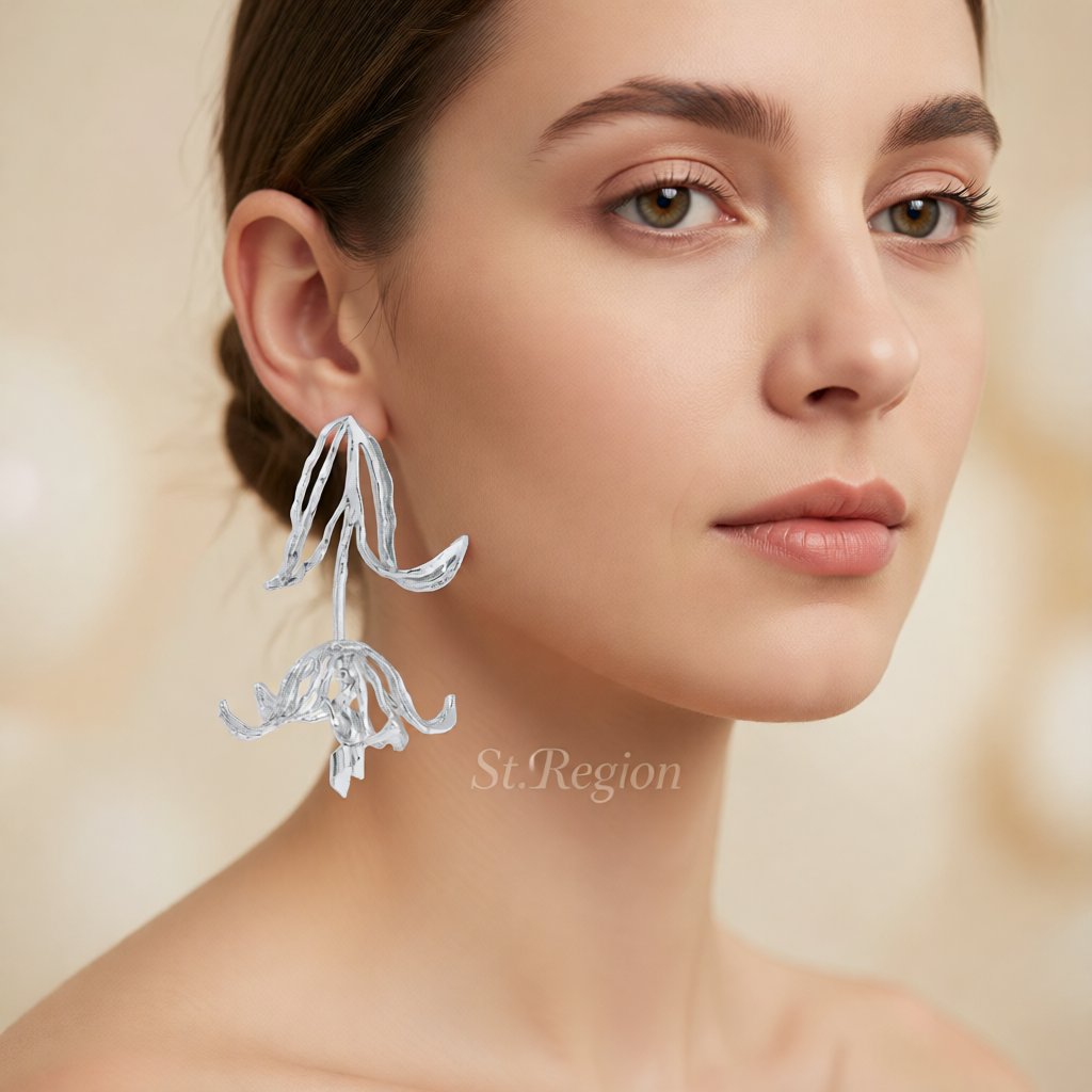 Silver-Plated Copper Openwork Tulip Dangle Earrings