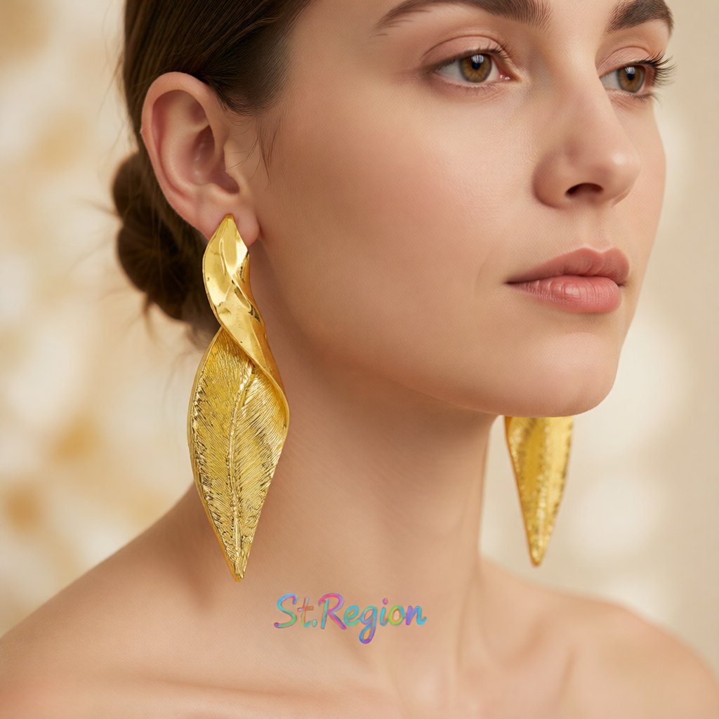 18K Gold-Plated Twisted Leaf Drop Earrings