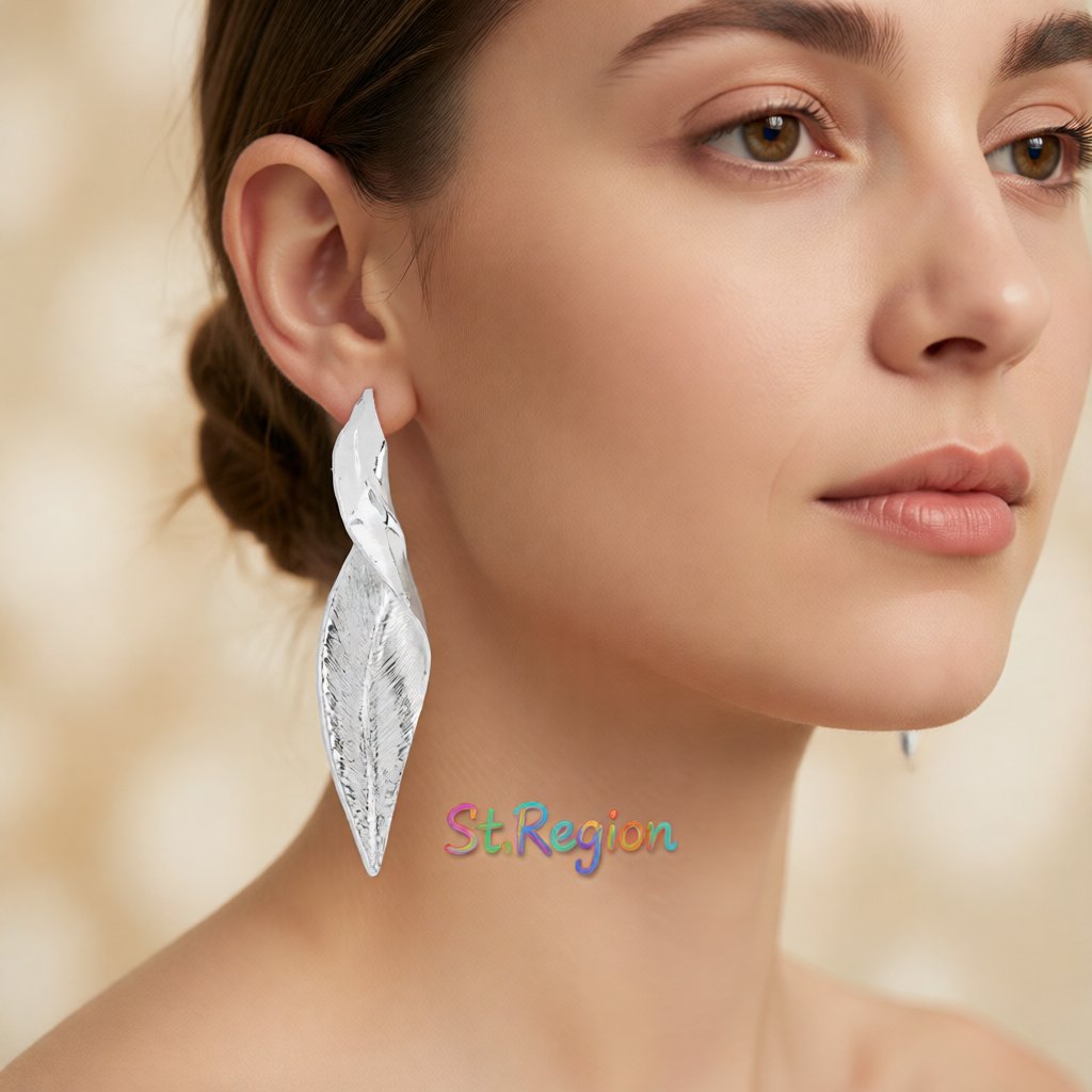 Silver-Plated Twisted Leaf Drop Earrings