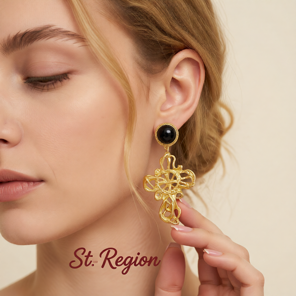 Black Resin & 18K Gold-Plated Cross Drop Earrings