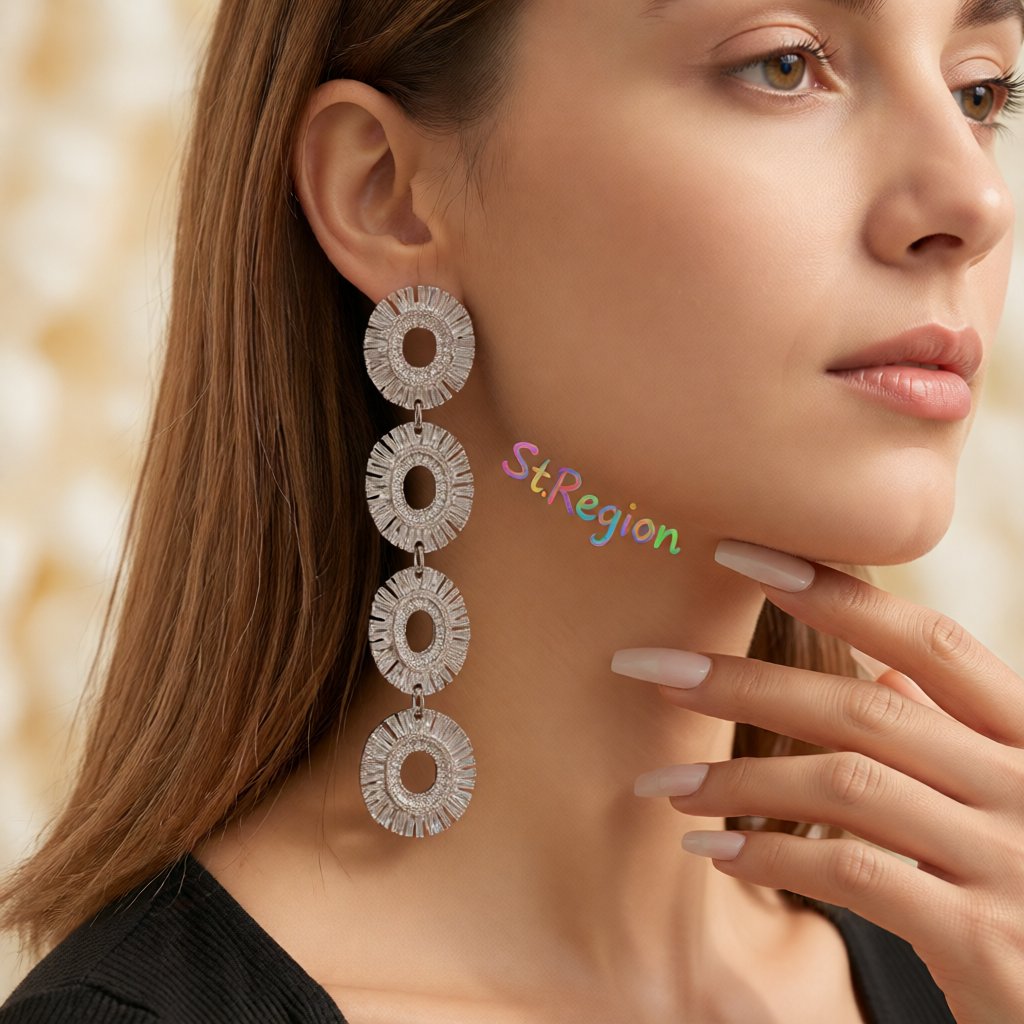 Silver-Plated Linked Textured-Oval Drop Earrings