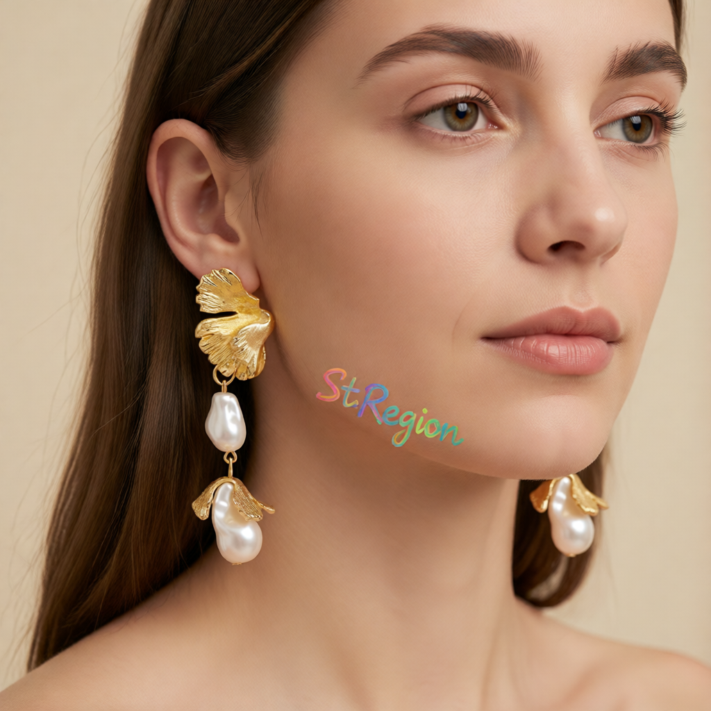 Pearl & 18K Gold-Plated Botanical Drop Earrings
