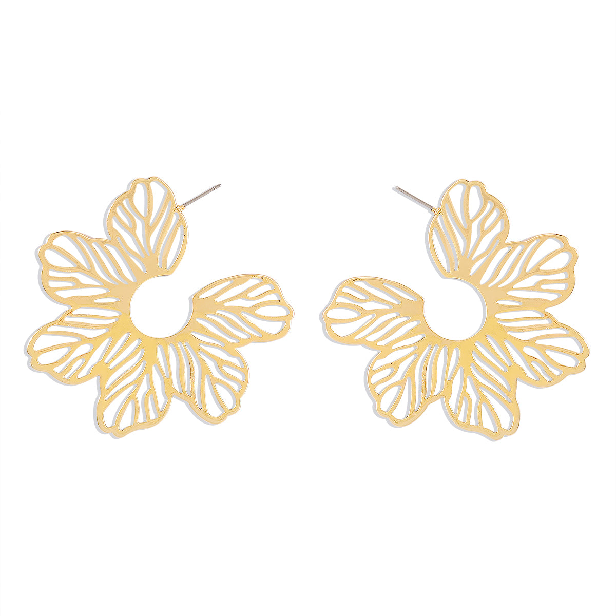 18K Gold-Plated Cutout Flower Huggie Earrings, gold huggie earrings, vintage-inspired design, styled look