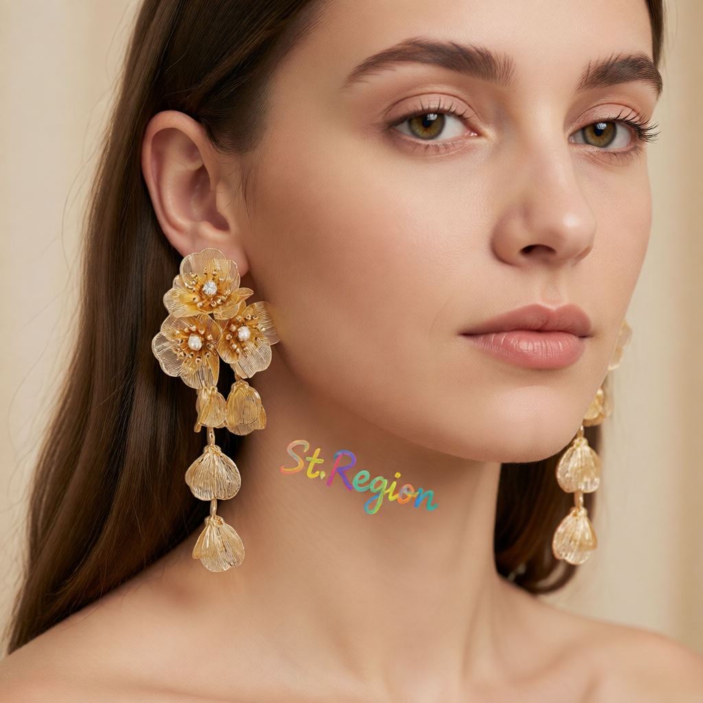 Cubic Zirconia & 18K Gold-Plated Flower Cluster Drop Earrings