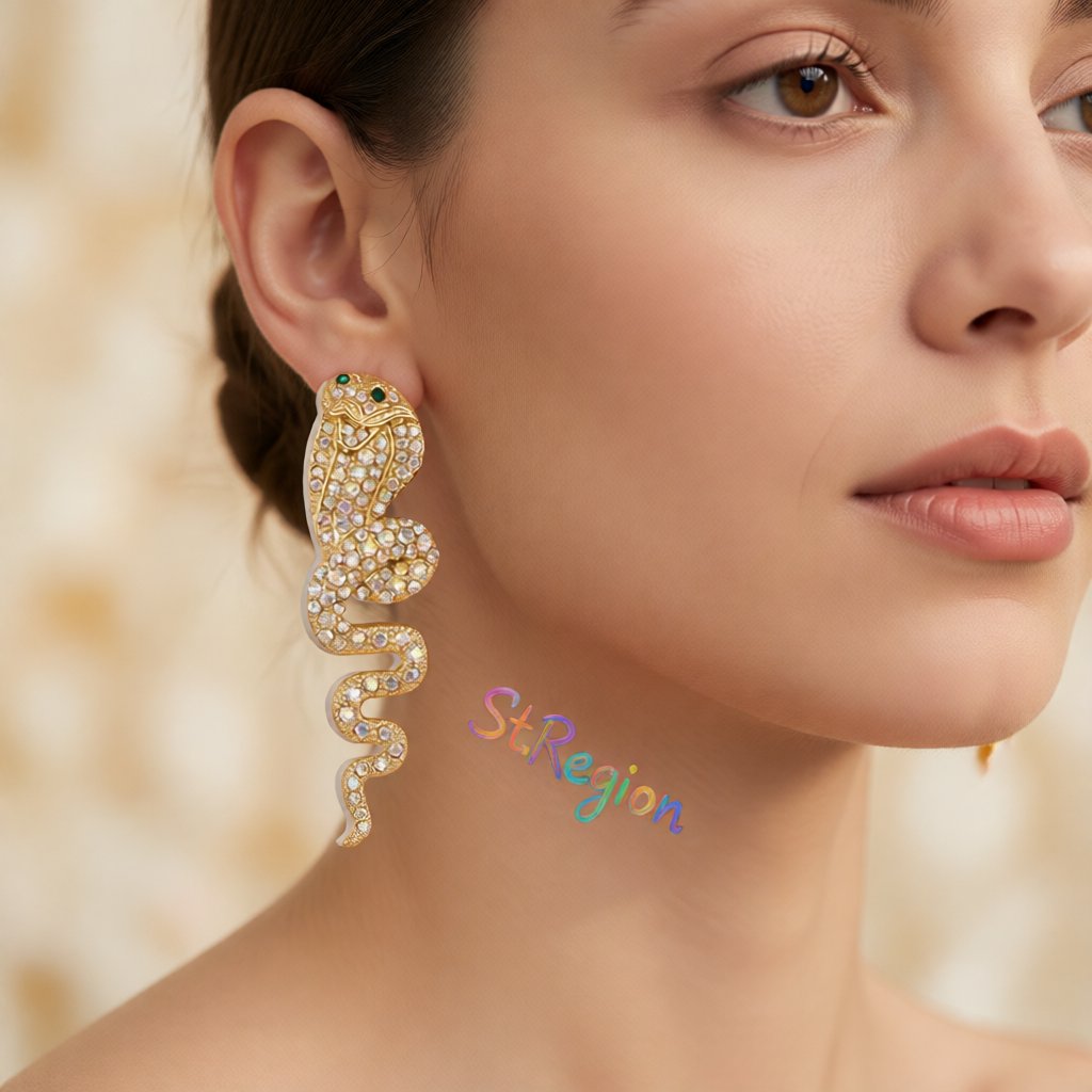 Cubic Zirconia & 18K Gold-Plated Snake Drop Earrings