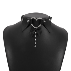 Black Polystyrene & Silver-Plated Heart Choker Necklace