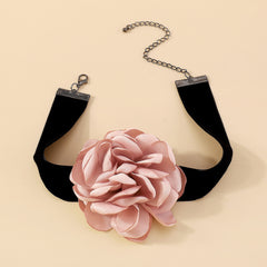 Pink Polyster & Silver-Plated Rose Choker Necklace