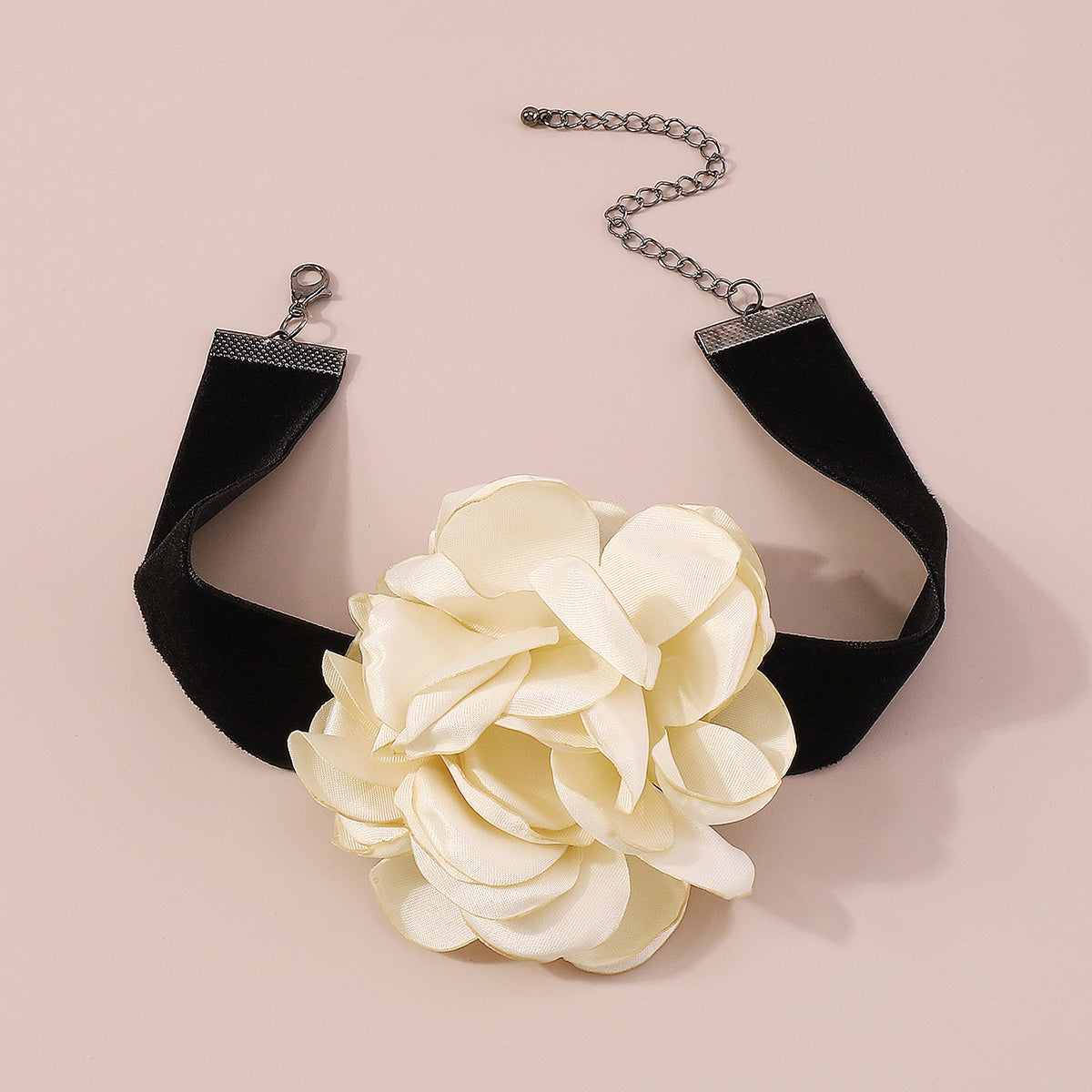 White Polyster & Silver-Plated Rose Choker Necklace