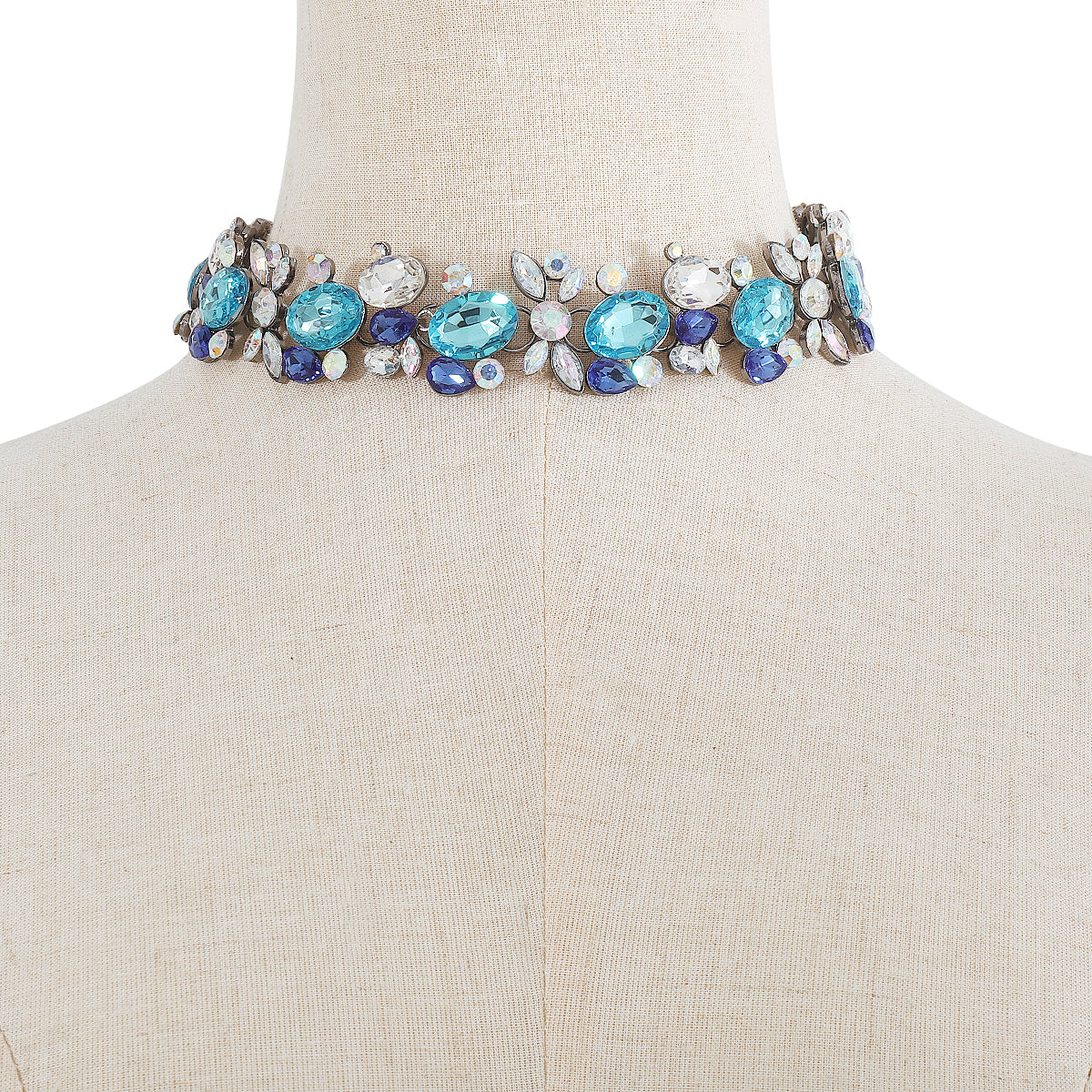 Blue and White Crystal Cluster Choker, chunky choker necklace, dainty minimalist design, styled look