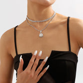 Cubic Zirconia & Crystal Silver-Plated Layered Pendant Necklace