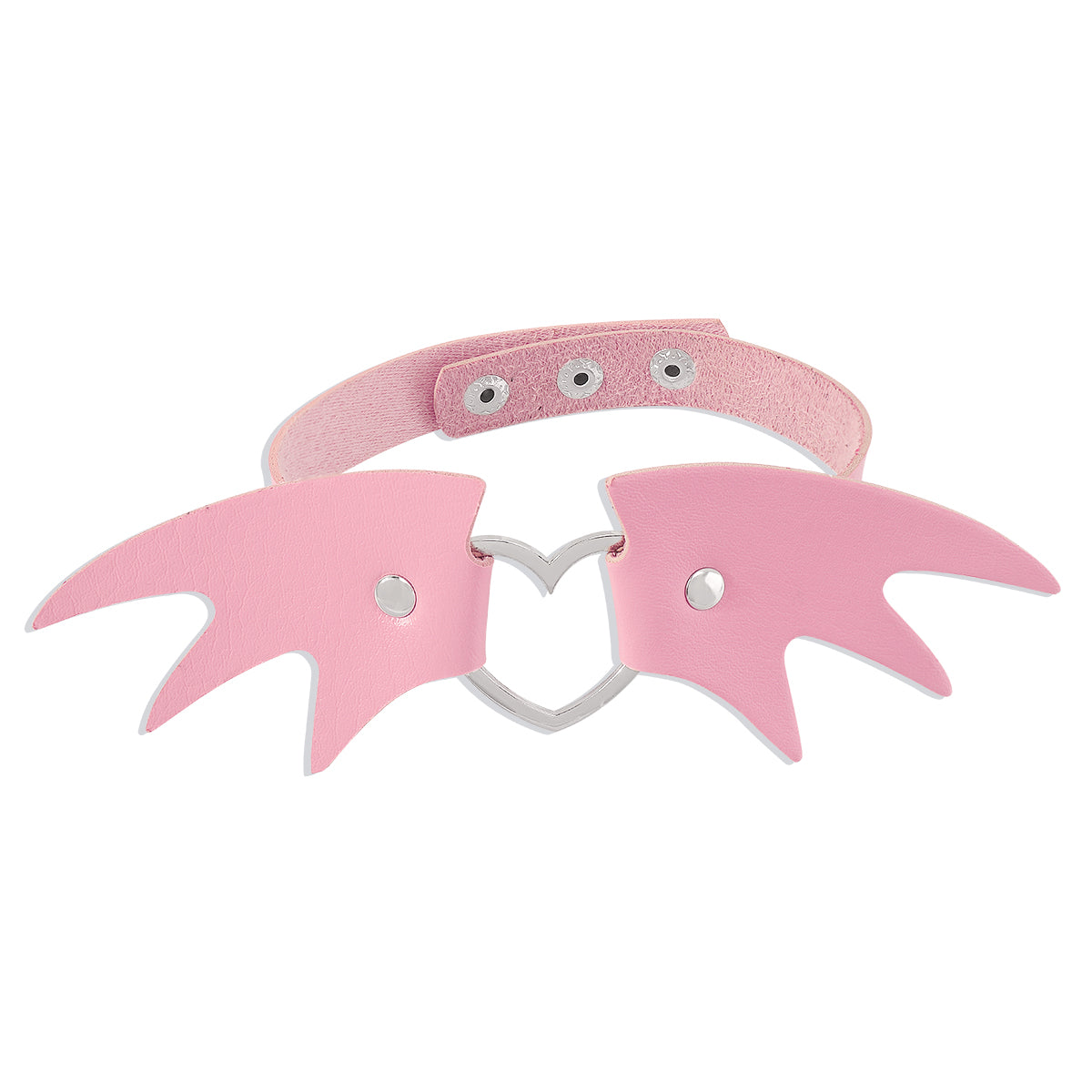 Pink Polystyrene and Silver-Plated Bat Wing Heart Choker Necklace, chunky silver choker necklace, styled look