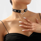 Black Polystyrene & Silver-Plated Star Heart Choker Necklace