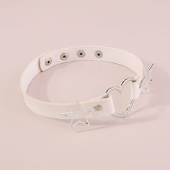 White Polystyrene & Silver-Plated Star Heart Choker Necklace