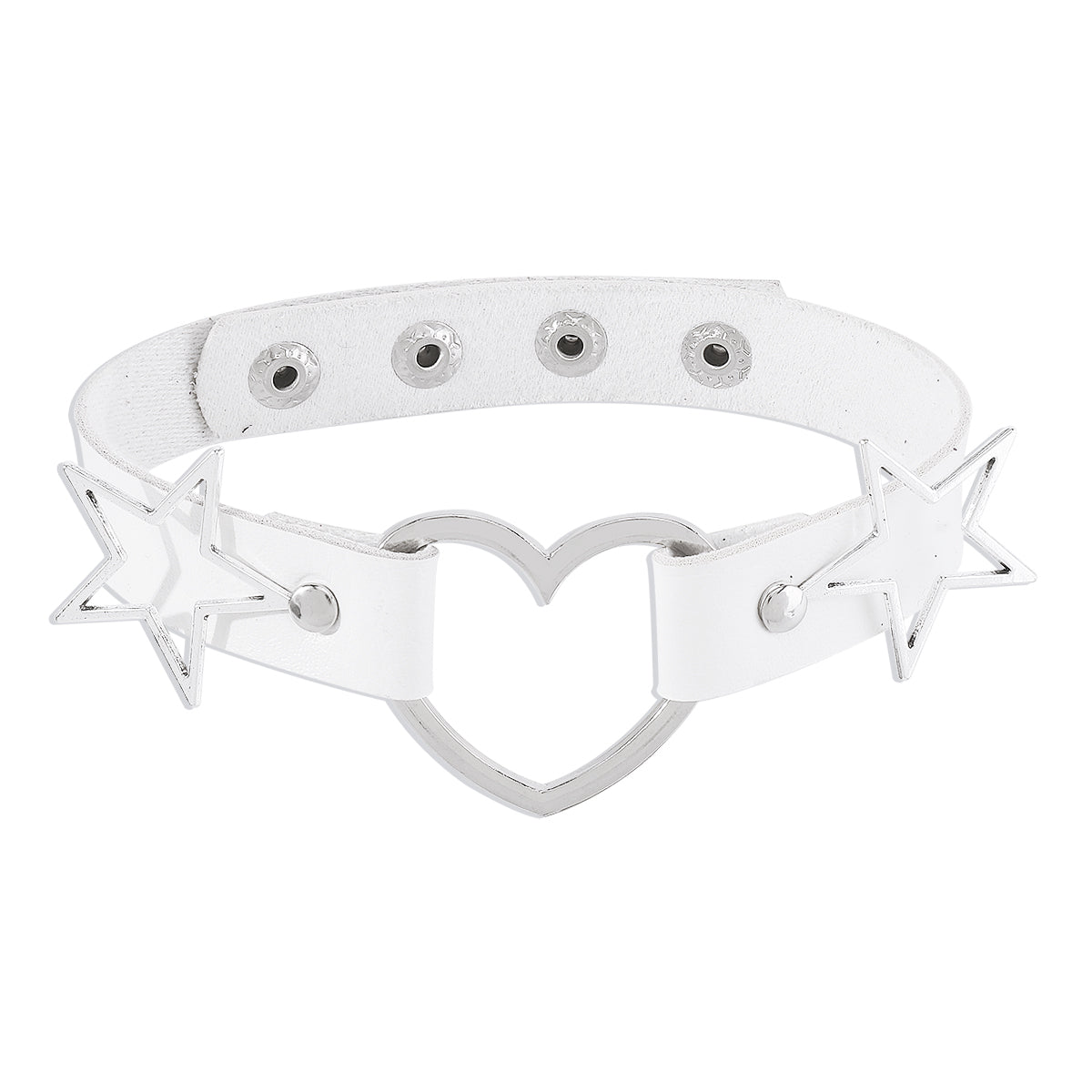 White Polystyrene and Silver-Plated Star Heart Choker Necklace, chunky silver choker necklace, styled look