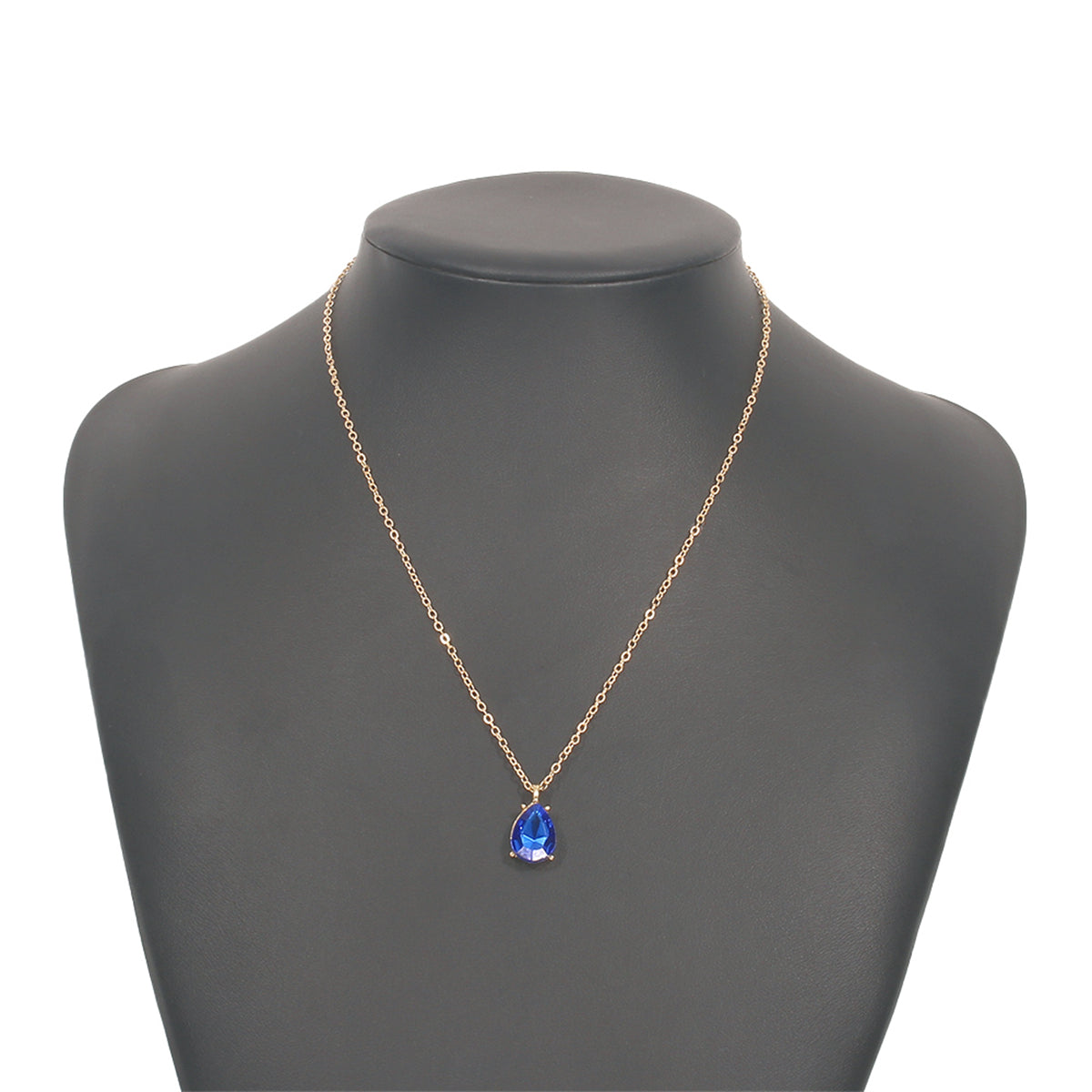 Blue Crystal and 18K Gold-Plated Teardrop Pendant Necklace, gold pendant necklace for women, styled look