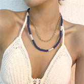 Blue Polymer Clay & 18K Gold-Plated Layered Necklace