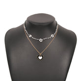Black Howlite & Enamel 18K Gold-Plated Mum Chain Heart Pendant Necklace Set
