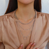 Silver-Plated Hoop Pendant Layered Necklace