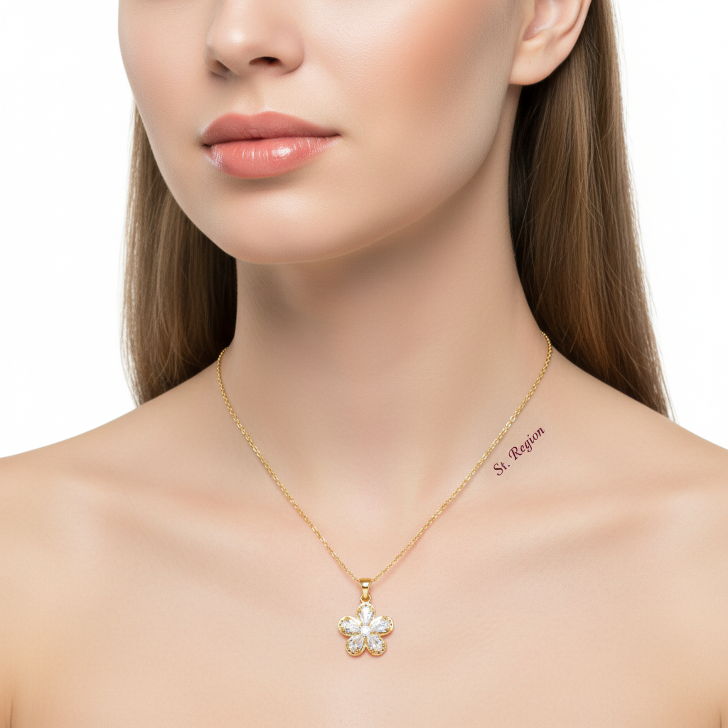Crystal & Cubic Zirconia Floral Pendant Necklace - Street Region