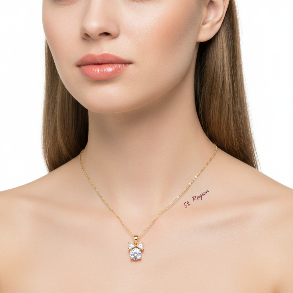 Clear Crystal & 18K Gold-Plated Bow Pendant Necklace - Street Region