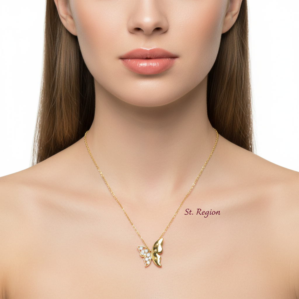 Clear Cubic Zirconia & 18K Gold-Plated Butterfly Pendant Necklace - Street Region