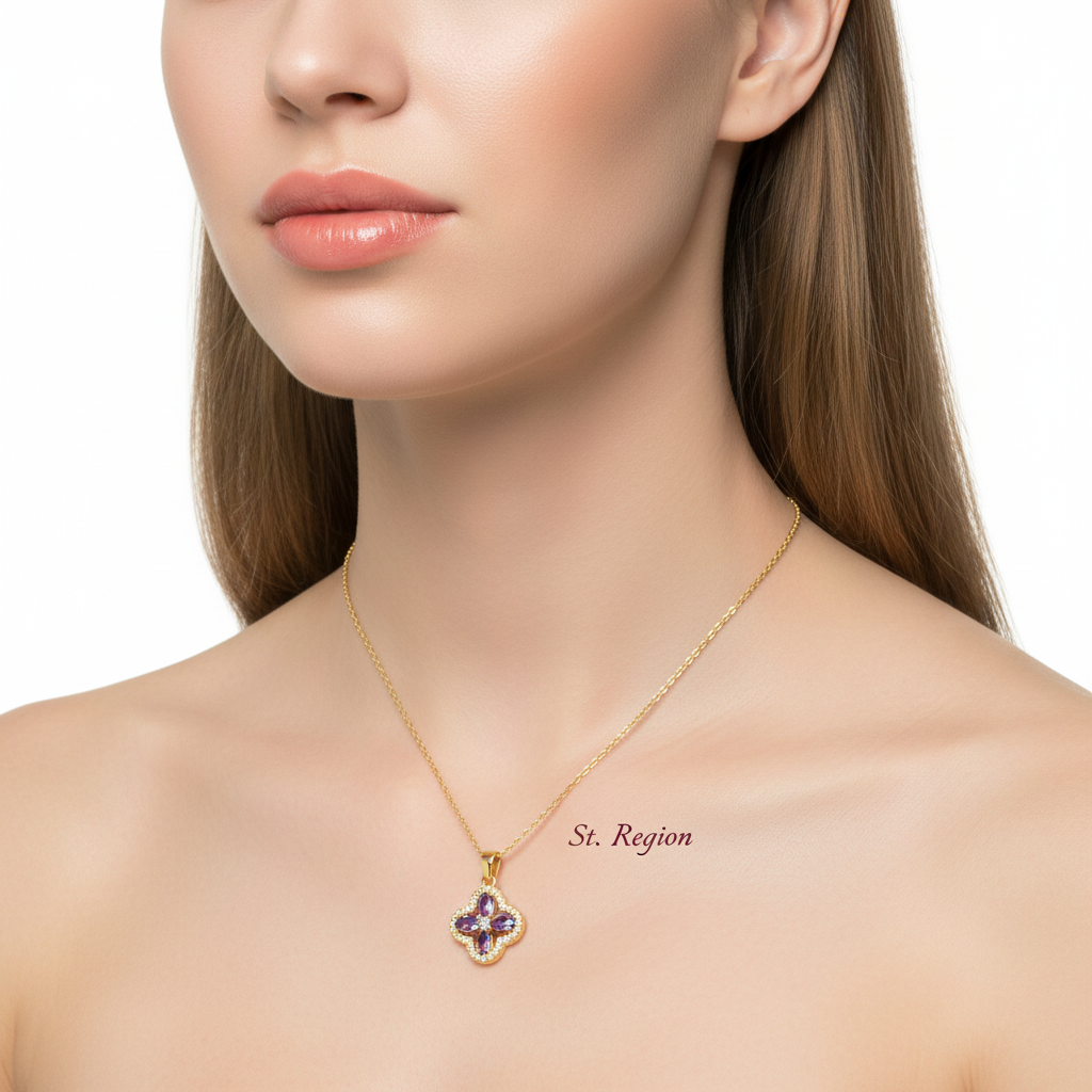 Purple Crystal & Cubic Zirconia 18K Gold-Plated Clover Pendant Necklace - Street Region