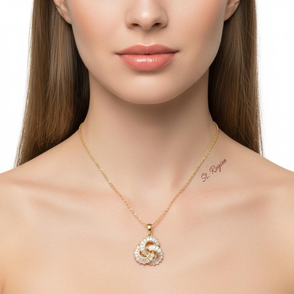 Crystal and 18K Gold-Plated Interlocked Swirl Pendant Necklace, gold pendant necklace for women, styled look