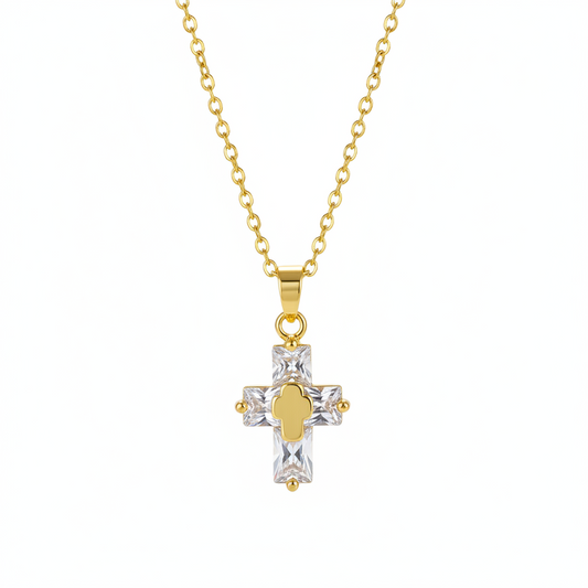 Crystal & 18K Gold-Plated Stacked Cross Pendant Necklace - Street Region
