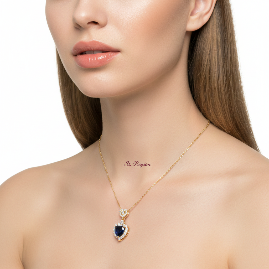 Blue Crystal & Cubic Zirconia 18K Gold-Plated Heart Pendant Necklace - Street Region