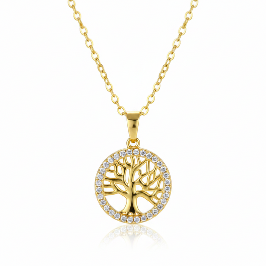 Cubic Zirconia & 18K Gold-Plated Life Tree Pendant Necklace - Street Region